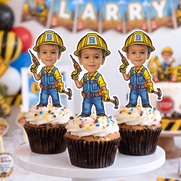 Construction Theme Personalized Cupcake Toppers