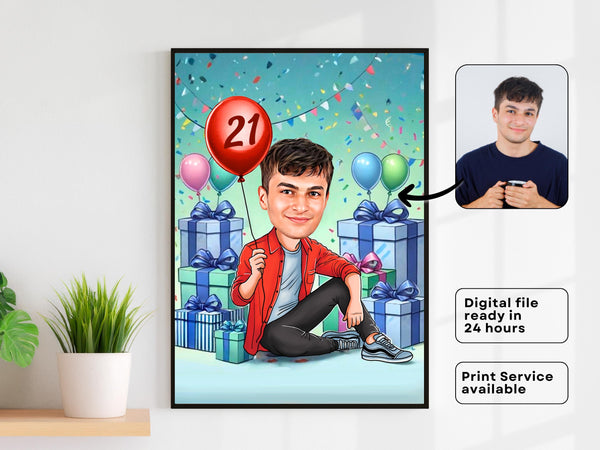21st Birthday Caricature Gift Custom Personalized Illustration Unique