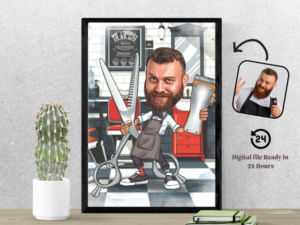 Barber Custom Caricature Personalized Barber Cartoon Portrait Caricature