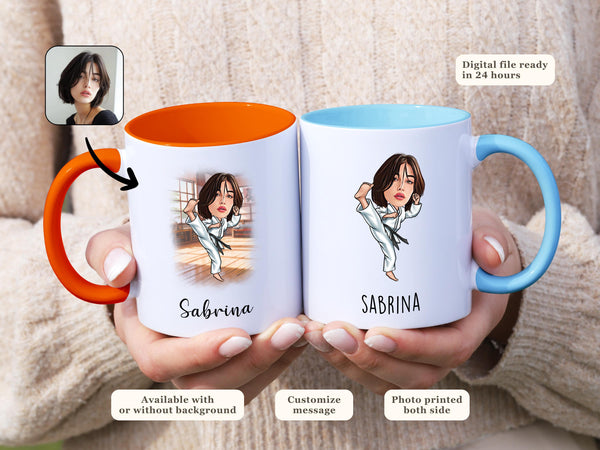 Custom Karate Mug Cartoon Portrait Karate Portrait Karate