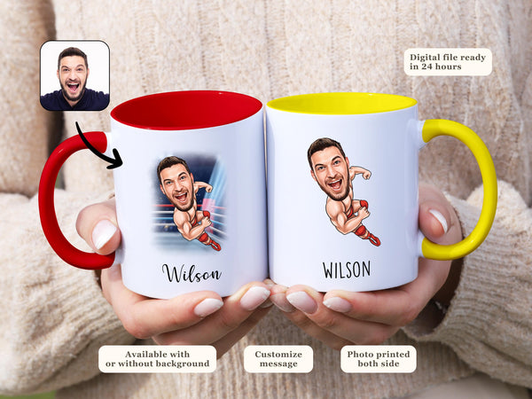 Wrestler Caricature Mug Personalized Cartoon Portrait Gift for