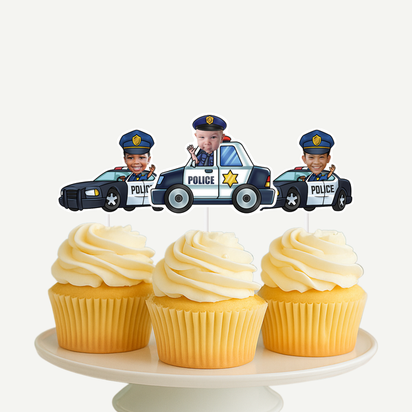 Police Officer Car Face Cupcake Toppers