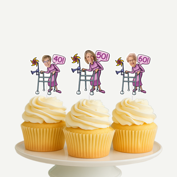 Over the Hill Woman 40th 50th Cupcake Toppers
