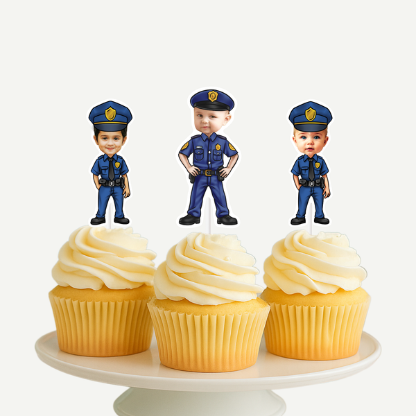 Police Officer Face Cupcake Toppers