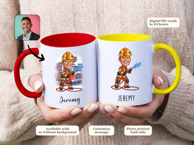 Custom Fireman Mug Personalized Caricature Gift for Firefighters