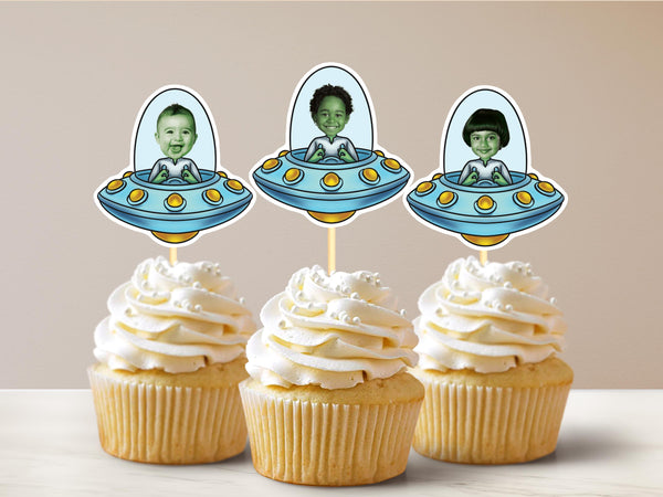 UFO Martian Personalized Face Cupcake Toppers