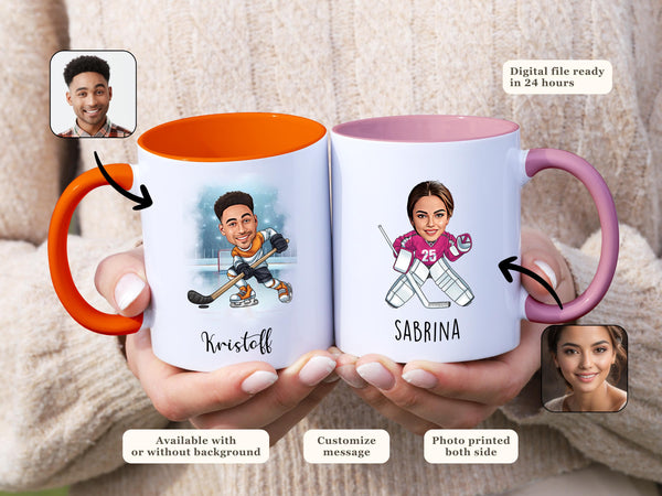 Custom Hockey Player Mug Personalized Cartoon Portrait Gift
