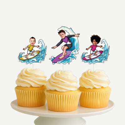 Surfing Personalized Face Cupcake Toppers