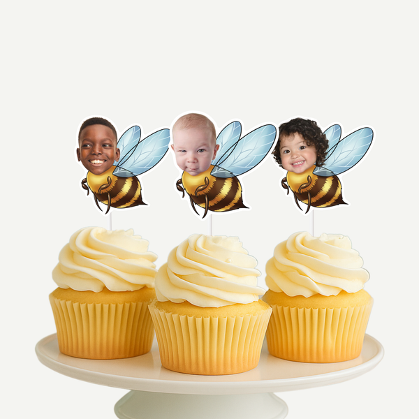 Personalized Bee Photo Cupcake Toppers