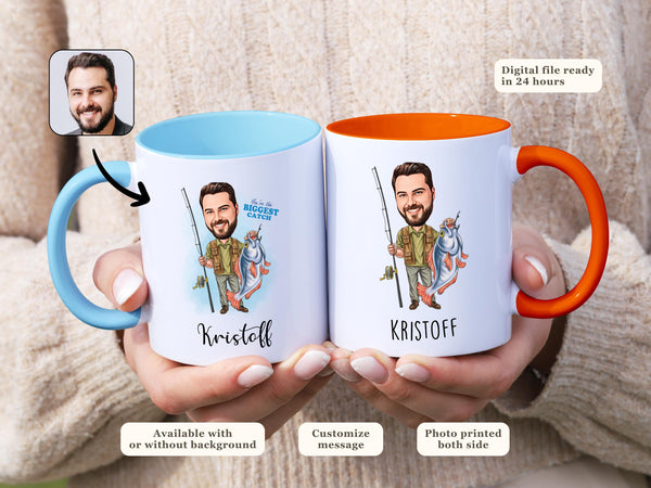 Fisherman Custom Caricature Mug Personalized Gift for Anglers