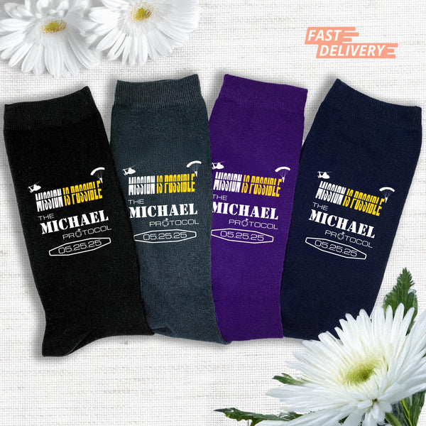 Custom Mission Impossible Wedding Socks for the Groom
