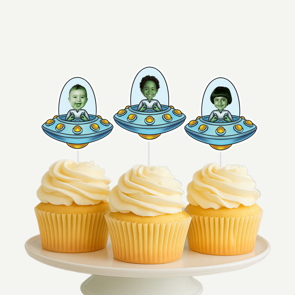 UFO Martian Personalized Face Cupcake Toppers