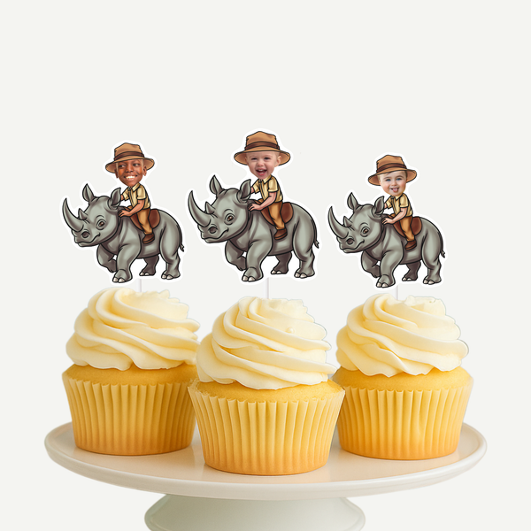 Safari Rhino Personalized Face Cupcake Toppers