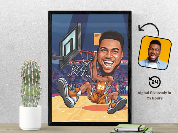Custom Basketball Player Cartoon Portrait Basketball Fun Gift Caricature