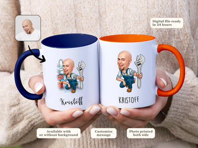 Plumber Cartoon Mug Funny Caricature Coffee Cup for