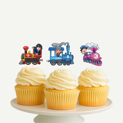 Train Conductor Personalized Face Cupcake Toppers