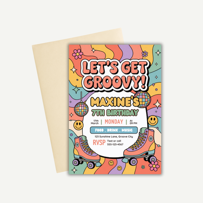 Cute Groovy Retro Birthday Party Invitation