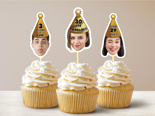 30th Birthday Personalized Face Cupcake Toppers