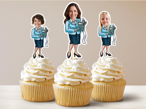 Personalized Female Accountant Cupcake Toppers
