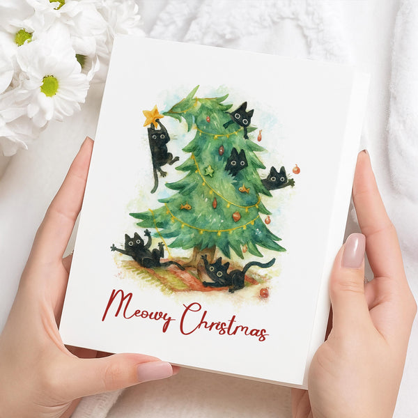 Merry Christmas Greeting Card Custom Holiday Card Meowy