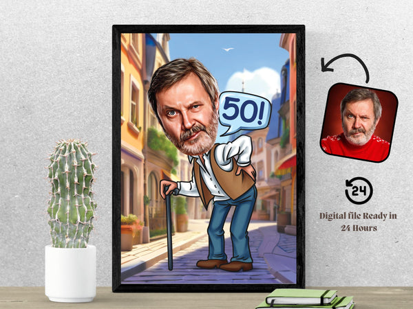 Over the Hill Custom Caricature Portrait Custom Retirement