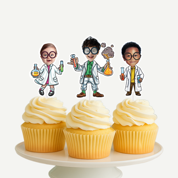 Scientist Personalized Face Cupcake Toppers