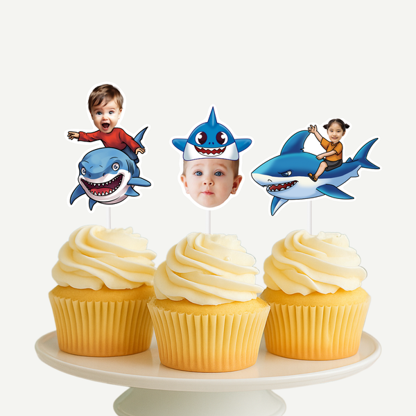 Shark Personalized Face Cupcake Toppers