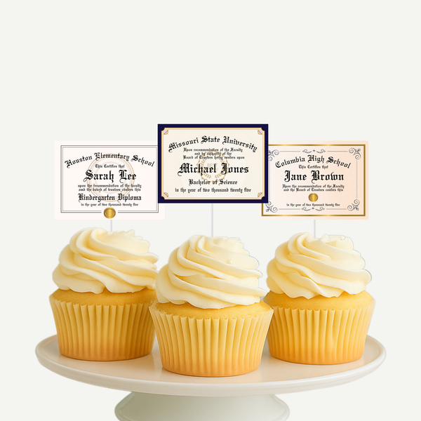 Diploma Graduation Cupcake Toppers
