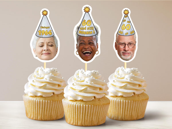 60th Birthday Hat Cupcake Toppers