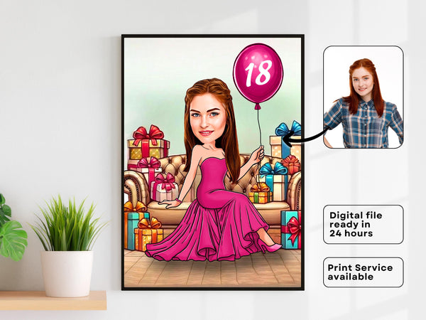 Personalized 18th Birthday Caricature from Photos, Happy Birthday