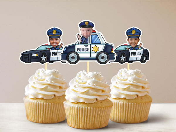 Police Officer Car Personalized Face Cupcake Toppers