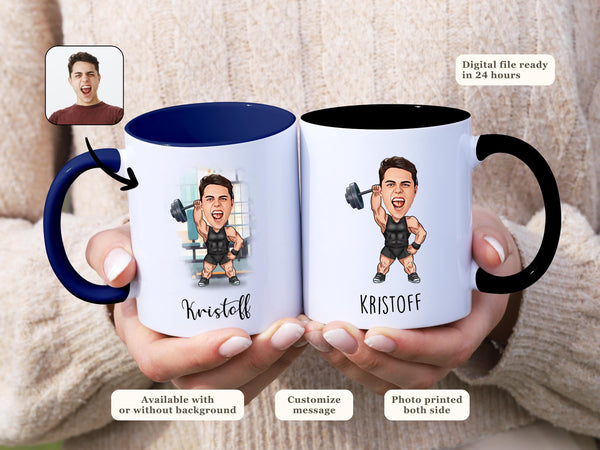 Workout Caricature Mug Personalized Bodybuilder Cup Unique Gym