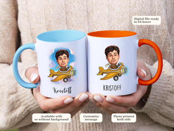 Custom Vintage Airplane Mug Caricature Cartoon Mug Pilot