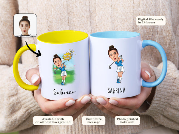 Golfing Lady Gift Mug Personalized Caricature Coffee Cup