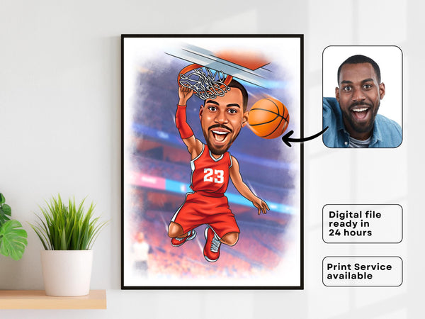 Custom Basketball Player Cartoon Portrait Basketball Fun Gift Caricature