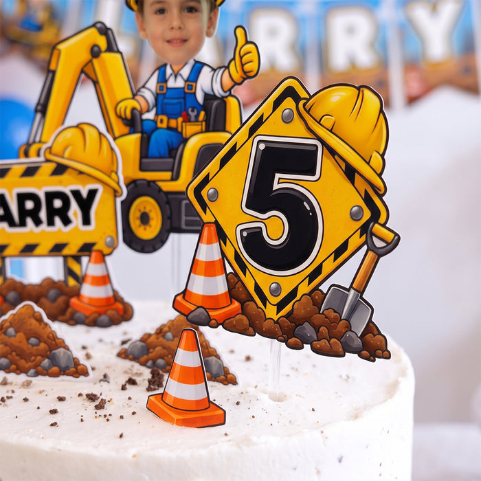 Construction Theme Personalized Birthday Cake Topper