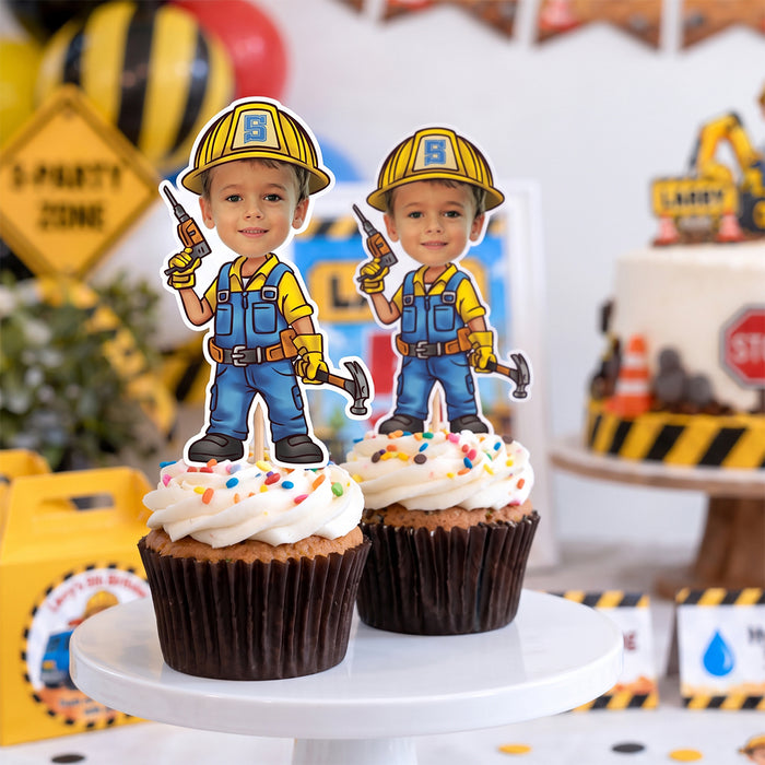 Construction Theme Personalized Cupcake Toppers
