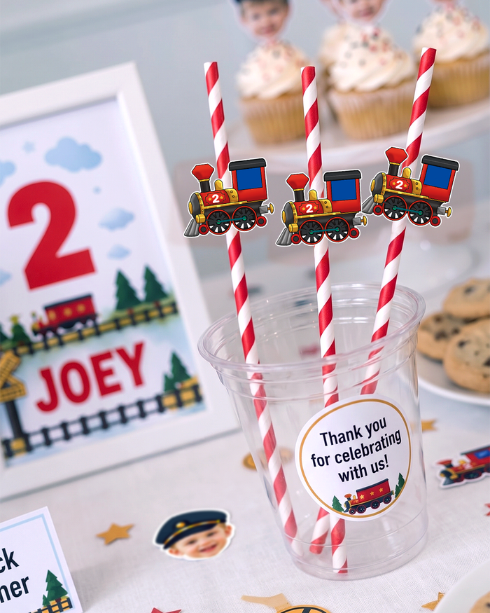 Chugga Chugga Two Two Personalized Cups, Straws & Stickers Set