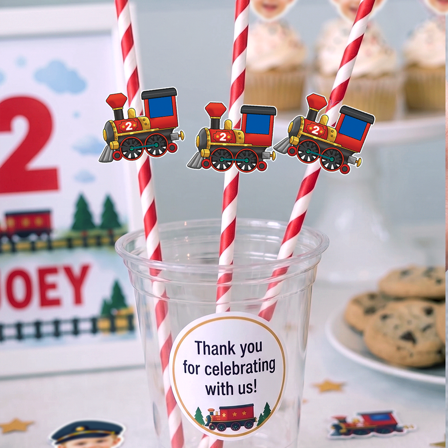 Chugga Chugga Two Two Personalized Cups, Straws & Stickers Set