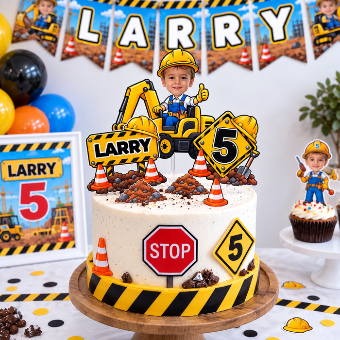 Construction Theme Personalized Birthday Cake Topper
