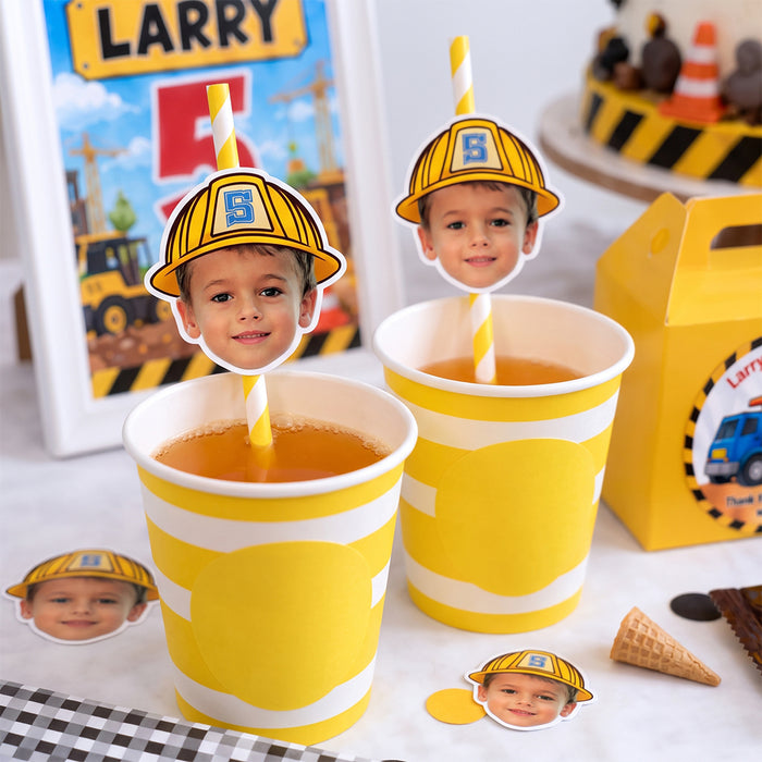 Construction Theme Personalized Straw Toppers