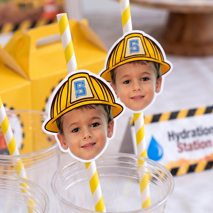 Construction Theme Personalized Straw Toppers