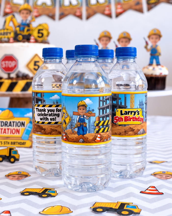 Construction Theme Personalized Water Bottle Labels