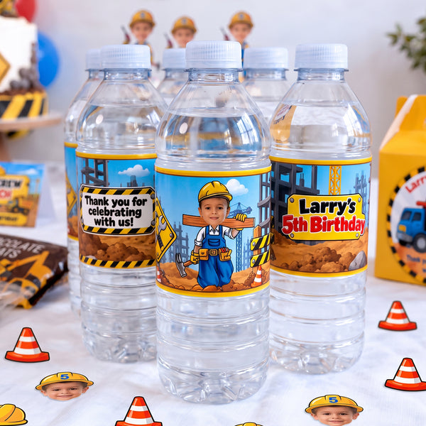 Construction Theme Personalized Water Bottle Labels