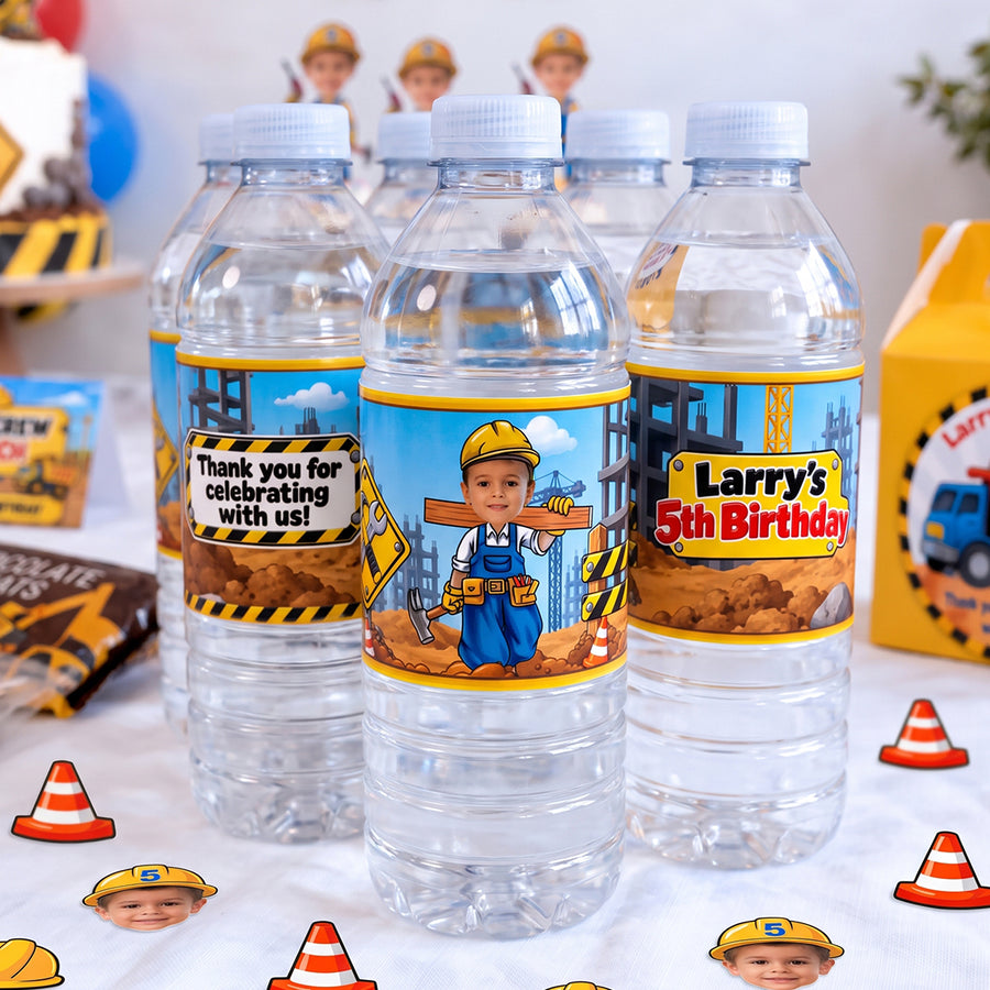 Construction Theme Personalized Water Bottle Labels