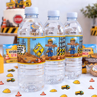 Construction Theme Personalized Water Bottle Labels