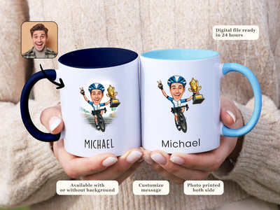 Personalized Biker Caricature Mug Unique Gift for Cyclists