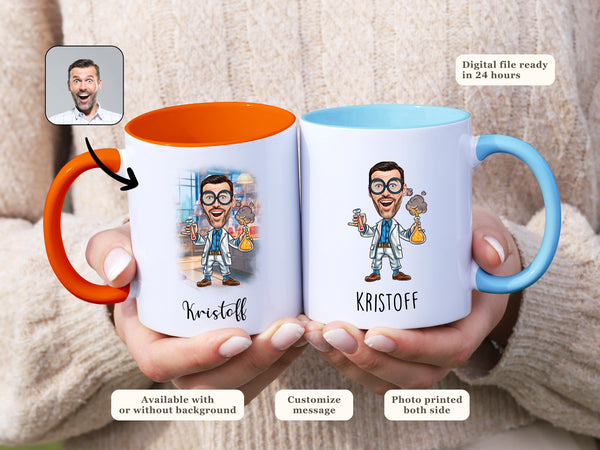Custom Male Scientist Mug Caricature Custom Mug Cartoon