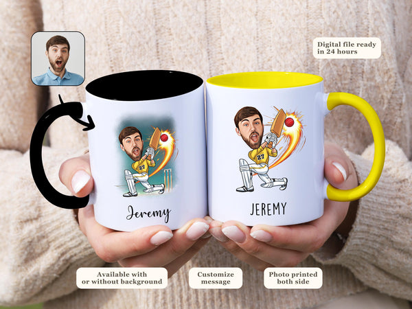 Custom Cricket Mug Unique Caricature Coffee Cup for