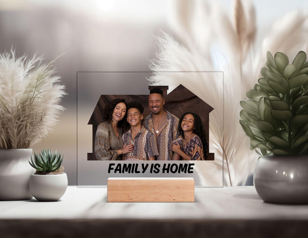 Custom Family Acrylic Stand with Wood Base and Acrylic Lamp